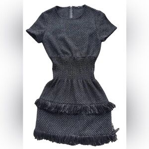 Maje Black Tweed Fringe Short-Sleeve Dress